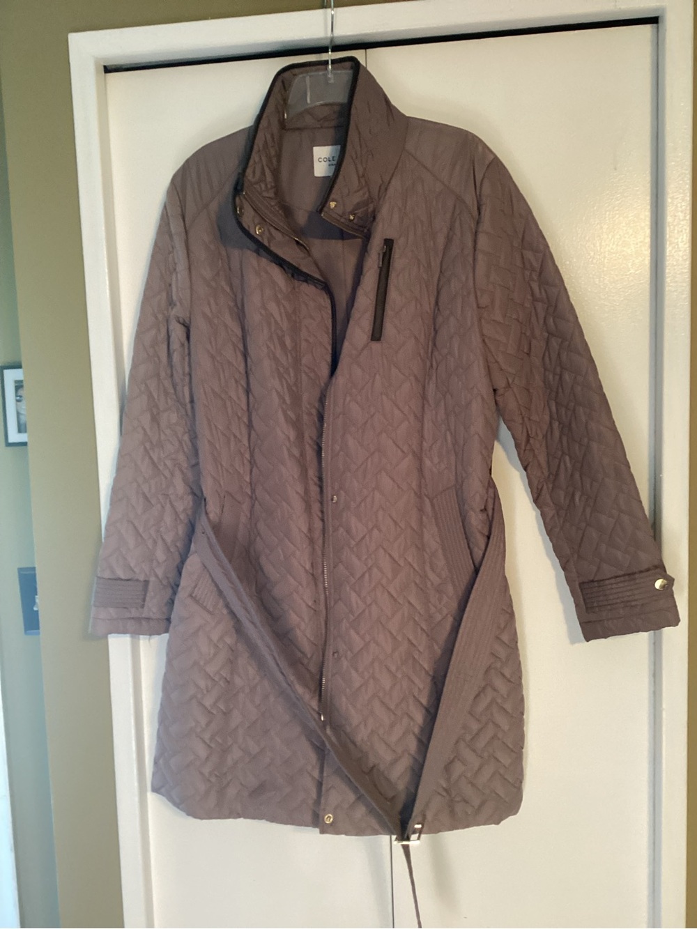 Cole Haan Women's Quilted Taupe Long Puffer Coat